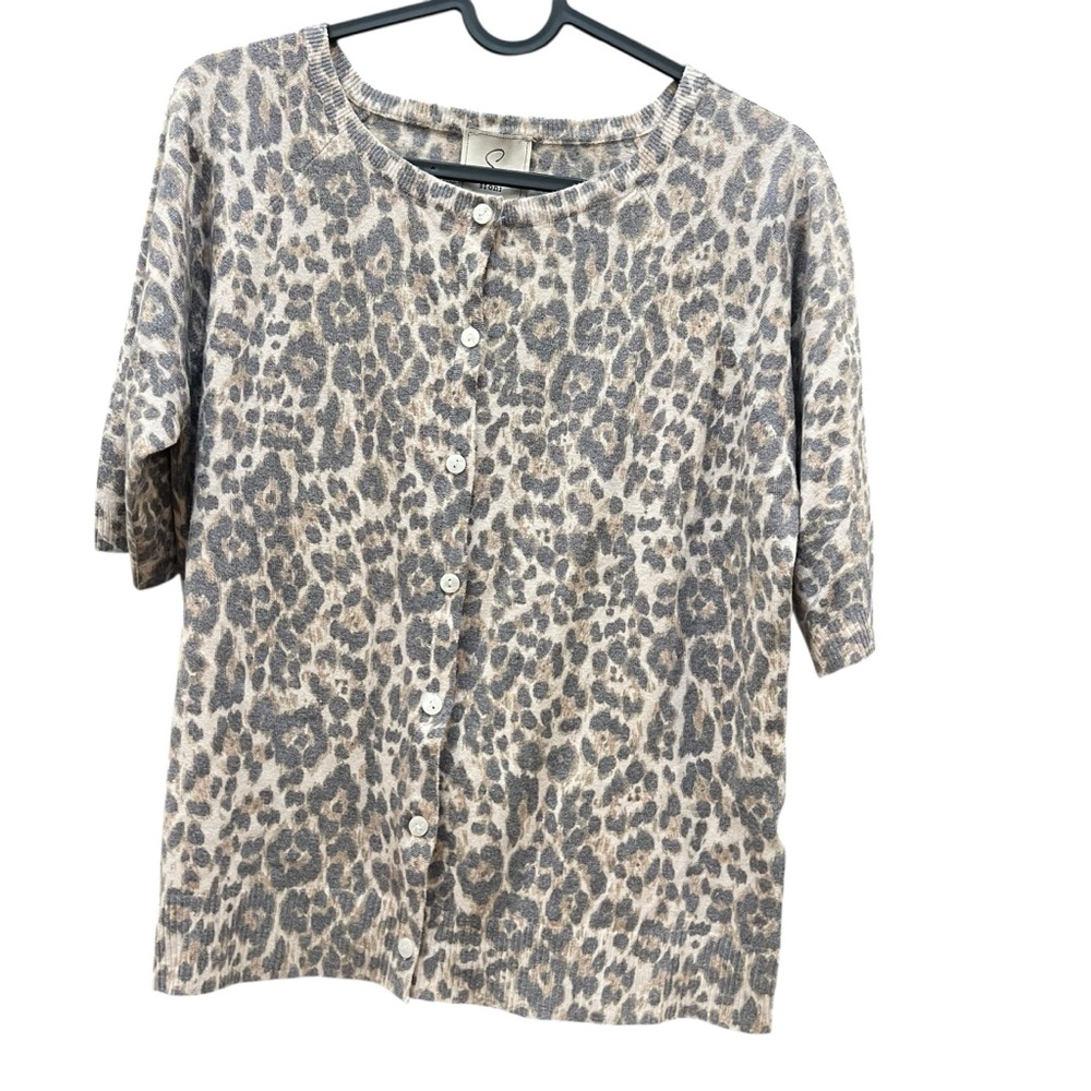 Sioni M Cat Print Cardigan Sweater Crewneck Button Front Relaxed Fit Casual Prep